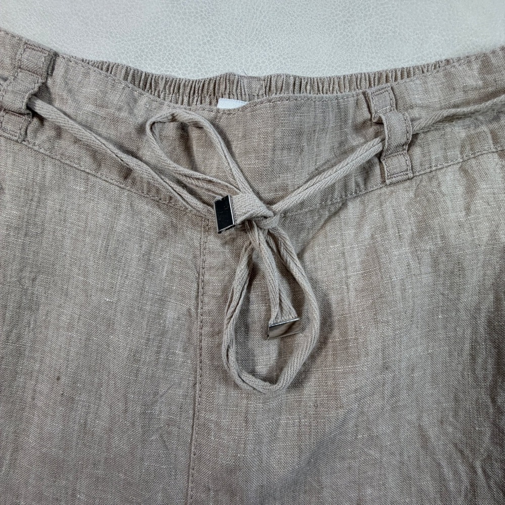 Halston Womens Large Oatmeal Beige 100% Linen Wide Leg Crop Size L - Picture 10 of 15